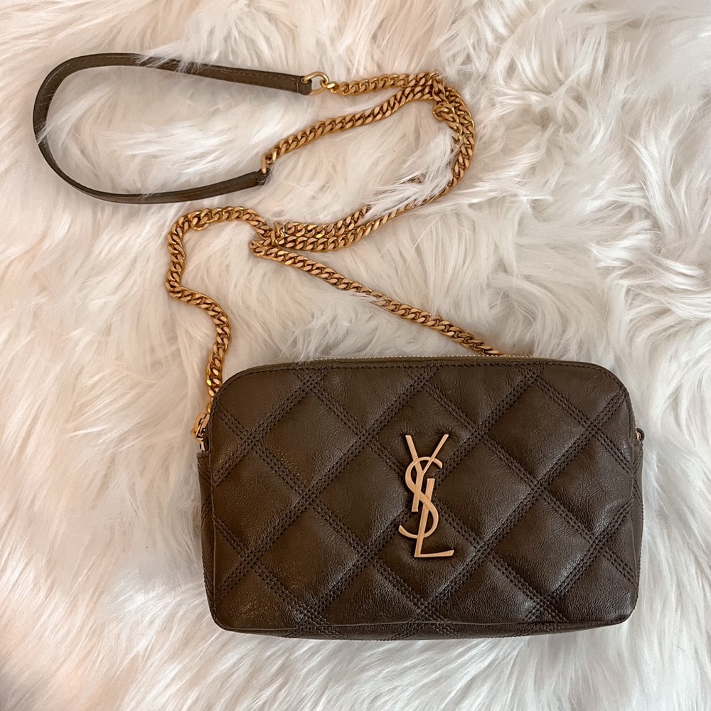 Authentic YSL Saint Laurent Double Zip Mini Becky Bag in Anemone Green